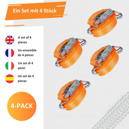 INTAKO Ratschenspanngurte mit Haken 8 m, 2000 kg, 4 Stück, orange