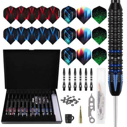 Grebarley Steeldarts Set, 12 Profi Dartpfeile mit Metallspitze