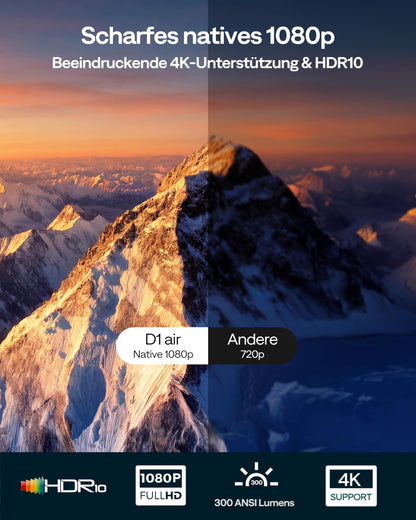 Aurzen D1 air Smart Beamer, Full HD 1080p, HDR10, weiss