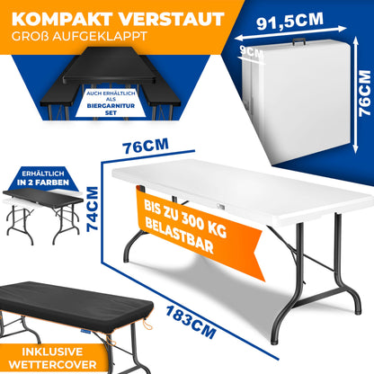 KESSER® Klapptisch Buffettisch 183x76 cm weiss für 6 Personen