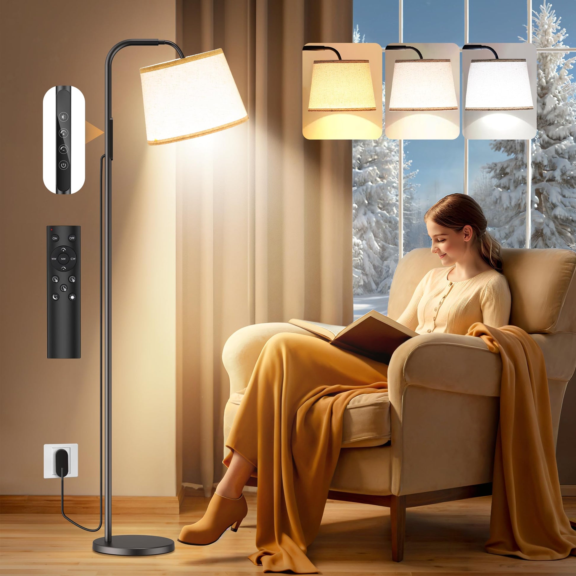 Caromolly Lichttherapielampe Stehlampe 10000 Lux - Fernbedienung. Weiße, rechteckige Stehlampe zur Lichttherapie bei Depressionen.