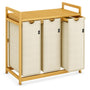 AdelDream Wäschekorb 150 L mit 3 Fächern, Bambusrahmen, Beige, drei ausziehbare Wäschesäcke