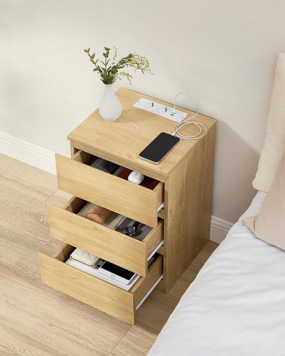 VASAGLE Kailyn Nachttisch mit Steckdosen 2er Set – Strohgelb LET831Y70