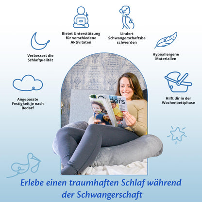 Ella Schwangerschaftskissen J-Form, Seitenschläferkissen 155 x 80 cm