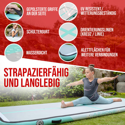 AERONE Airtrack Turnmatte Aufblasbar für Gymnastik - 3m Mint