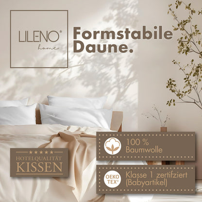 LILENO HOME 3-Kammer Daunenkissen Kopfkissen – 80x80 2er Set