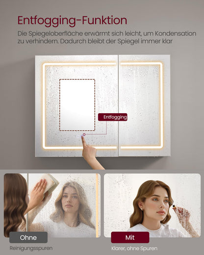 VASAGLE Kailyn Spiegelschrank mit LED-Beleuchtung, weiss