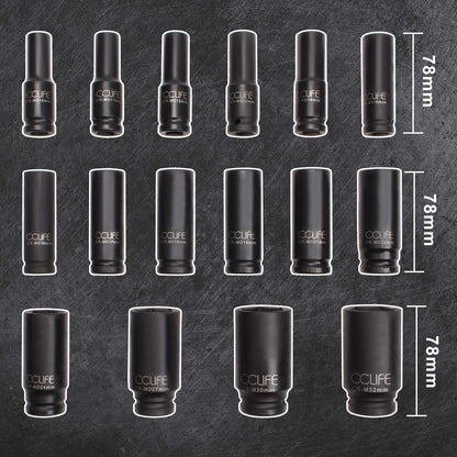CCLIFE Schlagschrauber Nüsse Set 16-teilig, 1/2" Sechskant, 10-32 mm