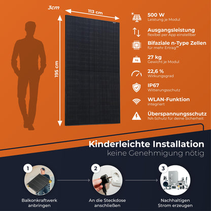Solarway 500W Solarpanel Full Black bifazial Glas/Glas PV-Modul