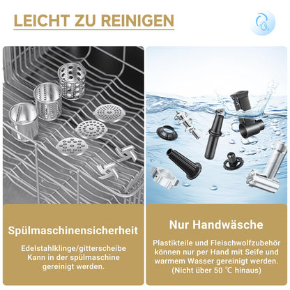 AAOBOSI Fleischwolf elektrisch 4-in-1, 2800 W, Edelstahl, MGC04
