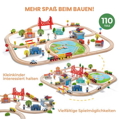 Tiny Land 110-teiliges Holzeisenbahn-Set – Kinderspielzeug