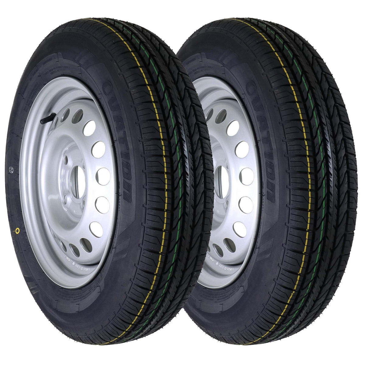The Drive Komplettrad 145/80R13 M+S - 2x Anhänger 4x100. Schwarzer Reifen auf silberner Felge für Anhänger.