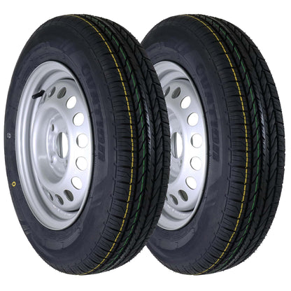 The Drive Komplettrad 145/80R13 M+S - 2x Anhänger 4x100. Schwarzer Reifen auf silberner Felge für Anhänger.