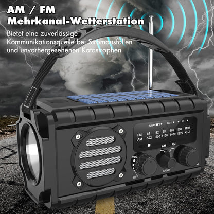 MILFECH Solar Kurbelradio 20000mAh, AM/FM Notfallradio, LED-Lampe