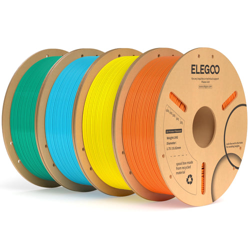 ELEGOO PLA+ Filament 1.75 mm, 4 kg, Orange/Gelb/Himmelblau/Meeresgrün, vier Pappspulen