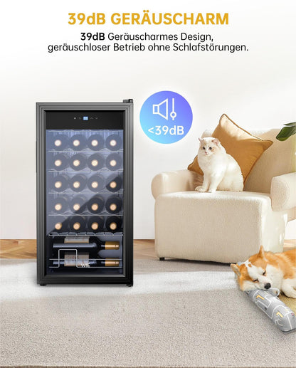 WIE Weinkühlschrank 82 Liter für 28 Flaschen, Kompressor, 5–18 °C
