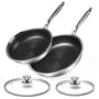 Innerwell Pfannenset 2-teilig Edelstahl Antihaft 24 & 28 cm. Runde, silberne Pfannen zum fettarmen Braten von Speisen.