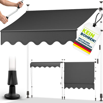 tillvex Klemmmarkise 350 cm Grau mit Handkurbel, ohne Bohren – Sonnen- und Sichtschutz