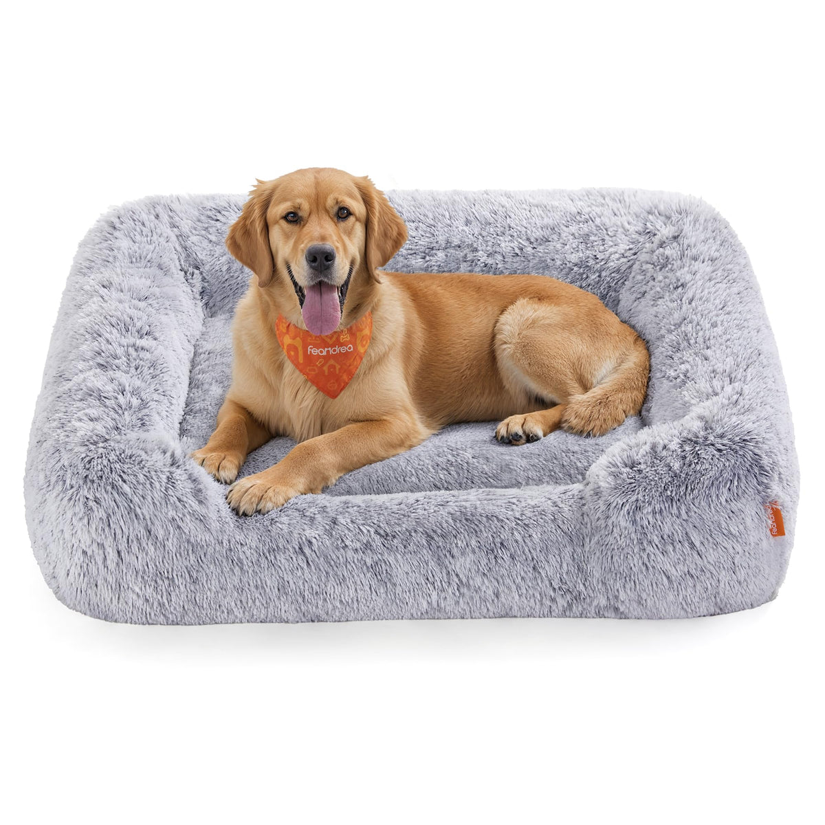 Feandrea Hundebett 106 x 75 cm, Hundesofa, waschbar, Ombré-Grau mit erhöhten Rändern und Plüschbezug