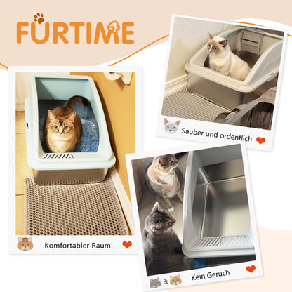 FURTIME Katzenklo Edelstahl XXL 30L mit Streuschaufel, silbergrau