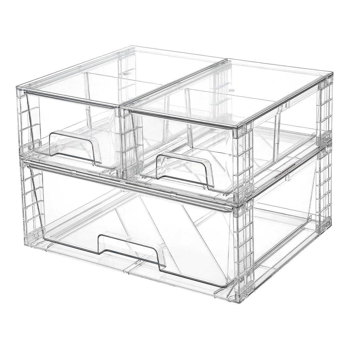 Vtopmart Aufbewahrungsschubladen 3er-Set, stapelbar, transparent – drei durchsichtige PET-Schubladenboxen
