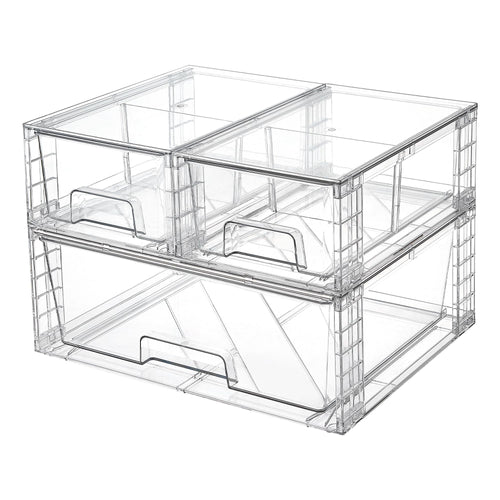 Vtopmart Aufbewahrungsschubladen 3er-Set, stapelbar, transparent – drei durchsichtige PET-Schubladenboxen