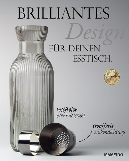 MAMEIDO Wasserkaraffe 1,5 l mit Ausgiesser und Sieb, Smoke Black