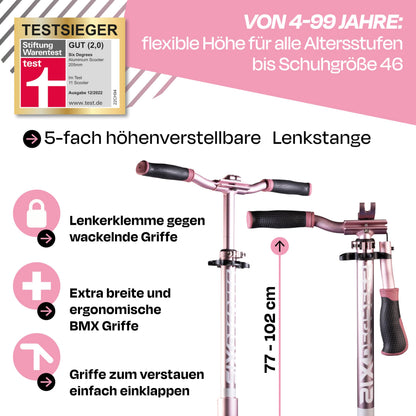 Six Degrees Aluminium Tretroller 205 mm Klappbar - Blossom Pink