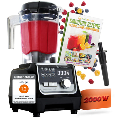 Nutrilovers NUTRI-BLENDER MAX+ Standmixer 2000 W mit 2L Tritan-Becher und Digital-Display