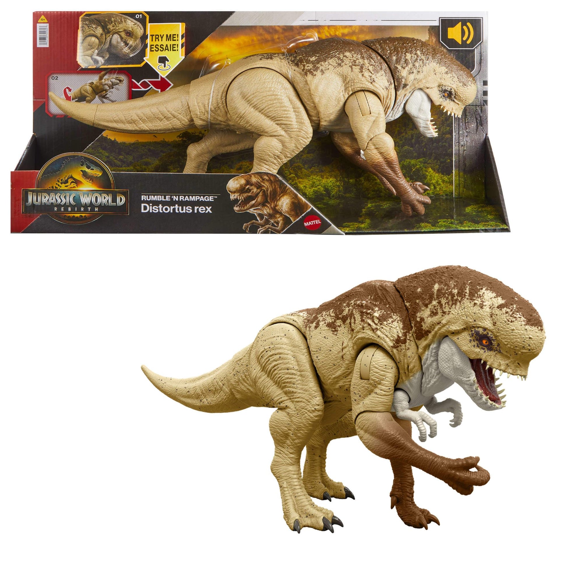 Mattel Jurassic World Bösewicht Dino Doppelattacke Actionfigur - 56 cm. Detaillierte Figur für Action-Spiele mit Doppelattacke.
