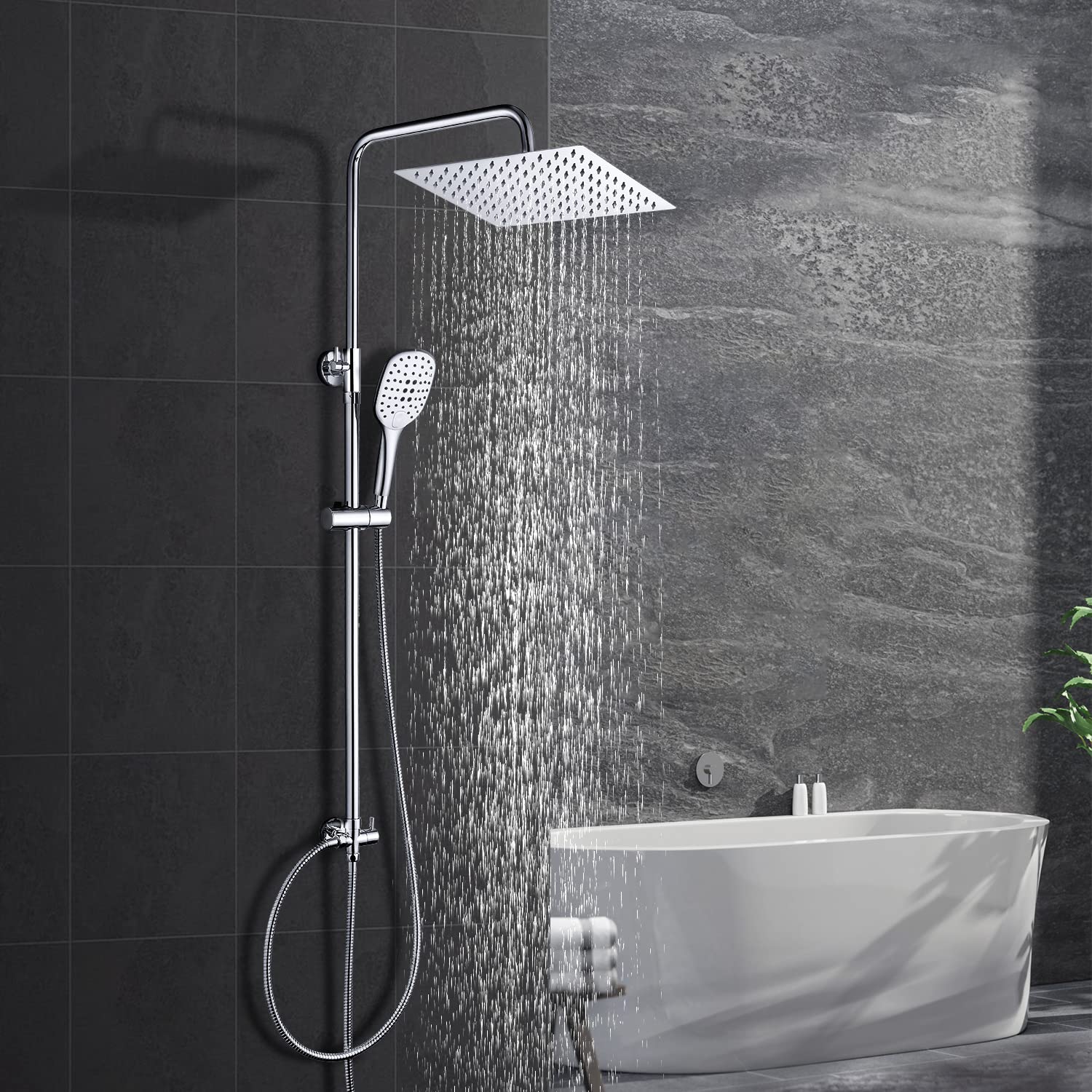Görbach Edelstahl Duschsystem SJ-E3030CP Regendusche - Chrom. Verchromtes Edelstahl-Duschsystem mit großem Regenduschkopf für sanftes Duschen.