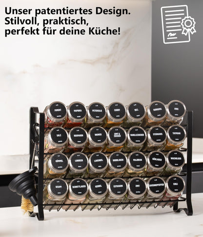 Deco haus Gewürzregal stehend & hängend mit 28 Gläsern, schwarz
