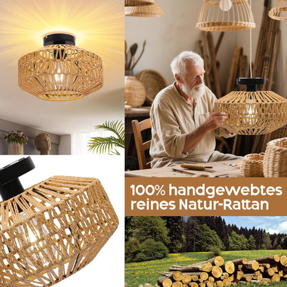 AmazeFun Boho Deckenleuchte mit Rattanschirm, Ø 30 cm, E27