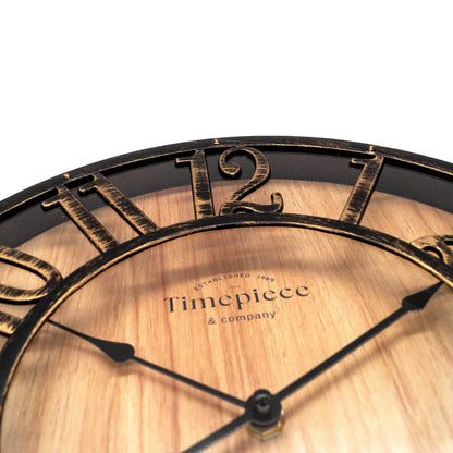 K&L Wall Art Vintage Wanduhr 50 cm lautlos in Holz-Metalloptik