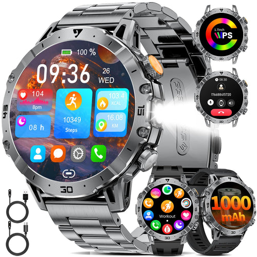 LIGE Smartwatch Herren EF18-A in Schwarz, Edelstahlgehäuse und 1,7 Zoll HD-Display