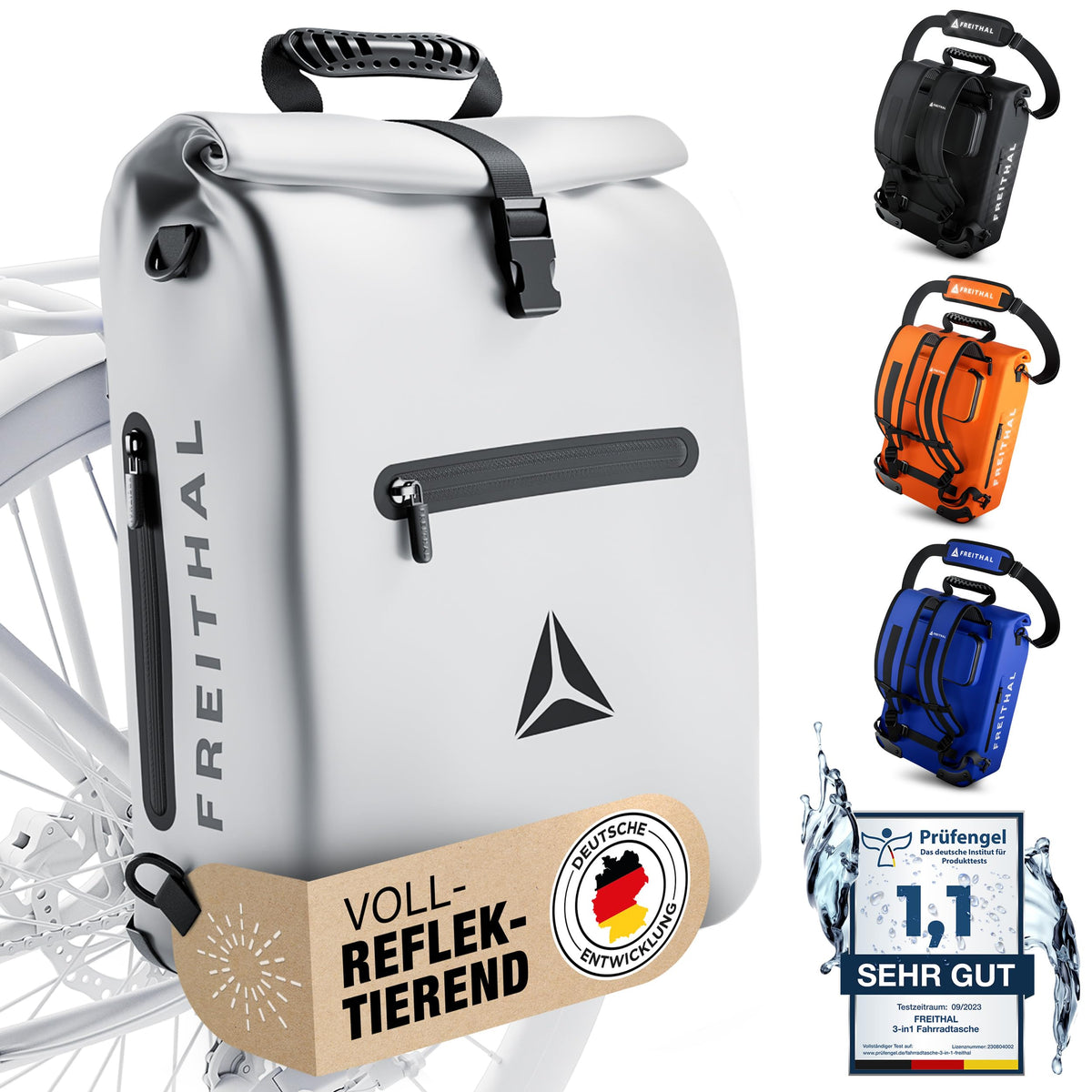 FREITHAL 3in1 Fahrradtasche 25L – wasserdicht & vollreflektierend