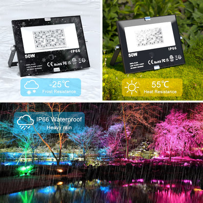 ChangM LED Fluter RGB 50W IP66 Aussen mit Fernbedienung, 4er Set