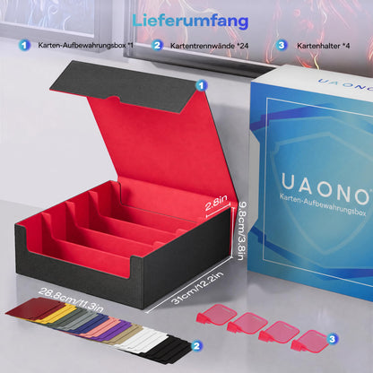 UAONO Kartenaufbewahrungsbox für 2400+ Trading Cards, schwarz-rot