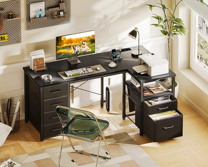 Coleshome Umkehrbarer L-Form Eckschreibtisch Schwarz 140x70cm USB-Anschluss