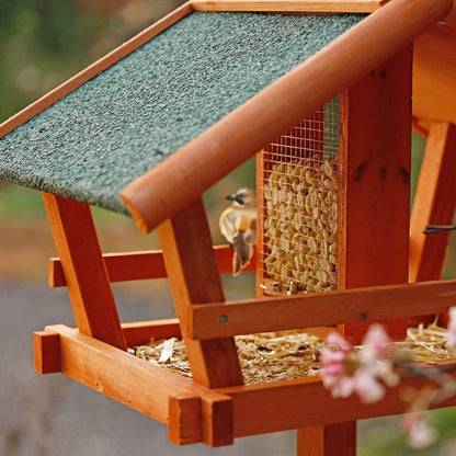 lionto Vogelhaus aus Tannenholz mit Ständer und wetterfestem Dach