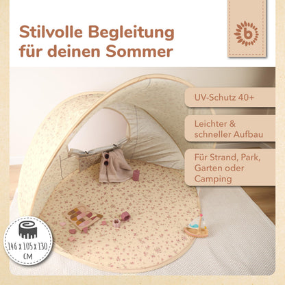 Bieco Ella Pop-up Strandmuschel Vintage Flowers mit UV-Schutz 40+