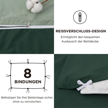 Bedsure Wendebettwäsche 135x200 Baumwolle 4teilig Salbeigrün