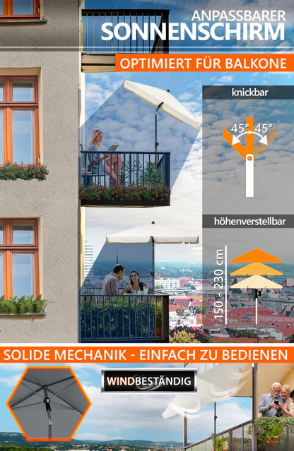 4smile SunnyShade Balkon-Sonnenschirm Set, rechteckig, Beige, UPF 50+