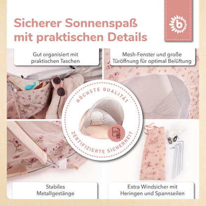 Bieco Ella Pop-up Strandmuschel Dreamy Flowers, UV-Schutz 40+
