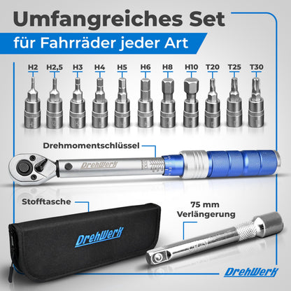 Generisch Drehmomentschlüssel Fahrrad 1/4 Zoll 2-26 Nm mit 11 Bits