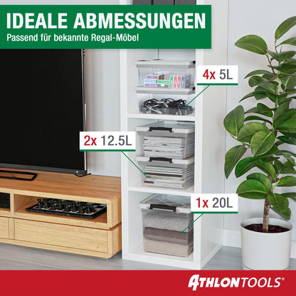 ATHLON TOOLS Aufbewahrungsboxen 60 L mit Deckel, 4er-Set, transparent