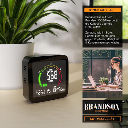 Brandson CO2 Messgerät mit Alarm, Temperatur- und Feuchteanzeige