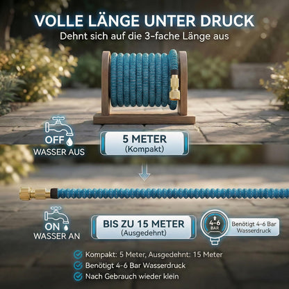 Xonic TIREX Flexibler Gartenschlauch 15 m mit 10 Strahlarten, Blau