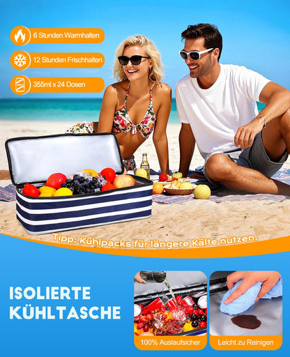 ISEYOU XXL Strandtasche mit Kühltasche, 49L, wasserdicht, faltbar