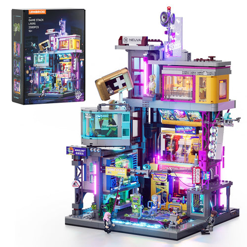 Lumibricks Cyberpunk Spielhalle Klemmbausteine Set mit 2580 Teilen, beleuchtetes Gebäudemodell mit Spielmodulen